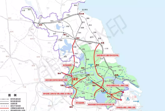江苏省沿江城市群城际铁路建设规划(2019-2025年)示意图▲