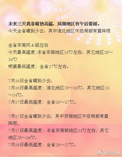 未来三天我省晴热高温依旧 今日局地午后有雷雨