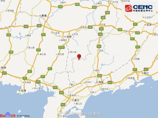 广西玉林北流市发生5.2级地震 震源深度10千米