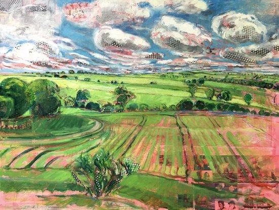 波莉·琼斯，连日的云&nbsp;综合材料绘于画布，36 英寸 × 48英寸