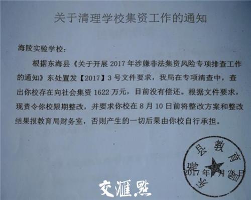 《关于清理学校集资工作的通知》