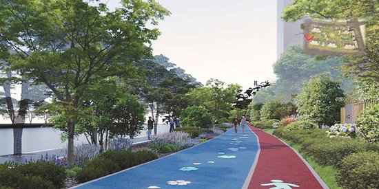 雨花数字城核心区线性公园中的红蓝“项链”(效果图)