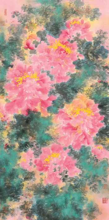 韩显红  牡丹 67cm×136cm