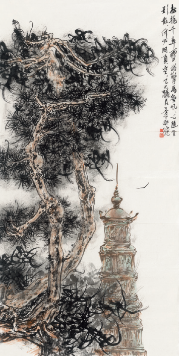 张凡 松抱千年雪  66cm×132cm