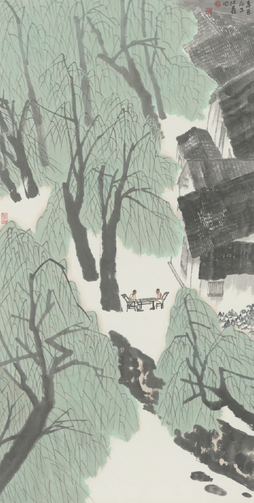 柴博森 柳荫叙旧  69cm×136cm