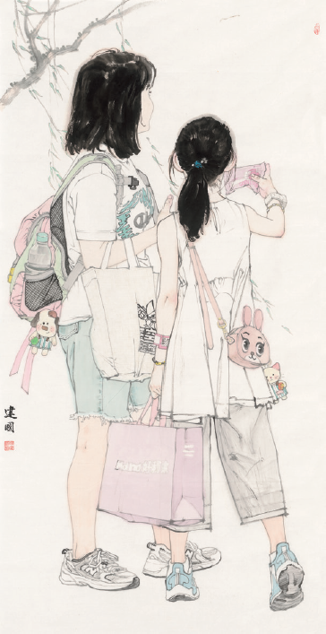 桑建国 母女俩  70cm×135cm