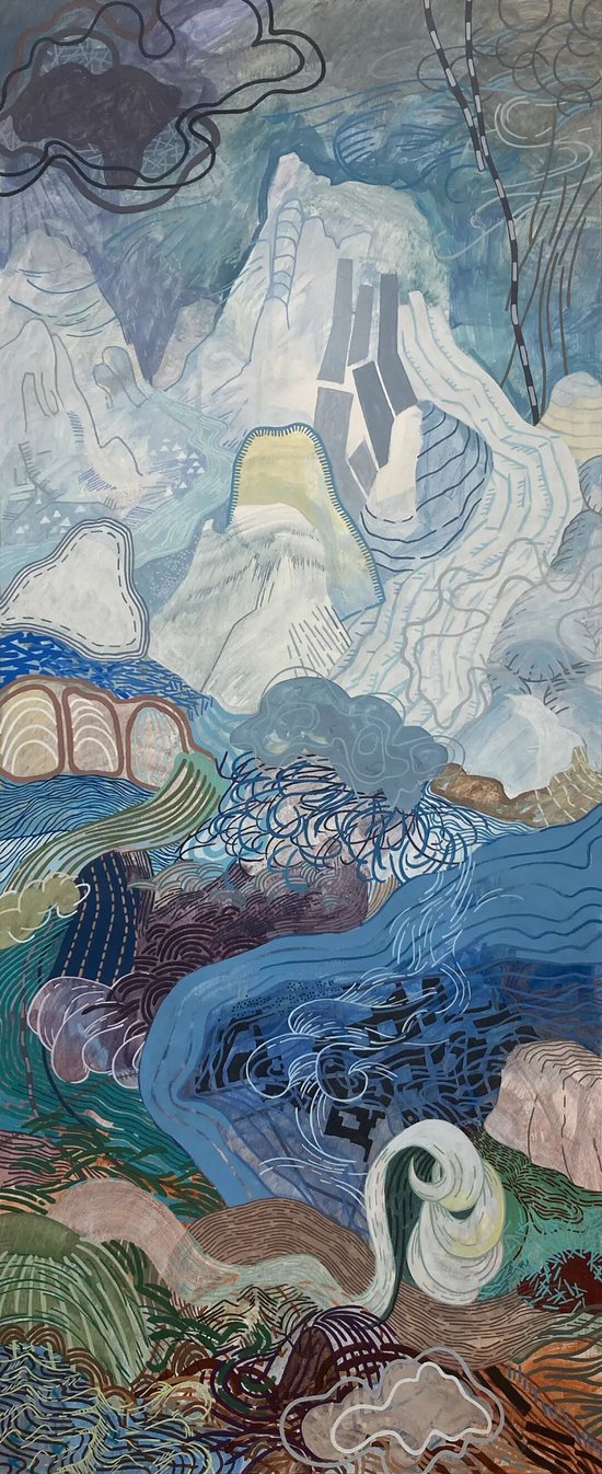 罗伯特·格林，洪流在冬季， 2023年，纸本丙烯，48 × 19.5 英寸