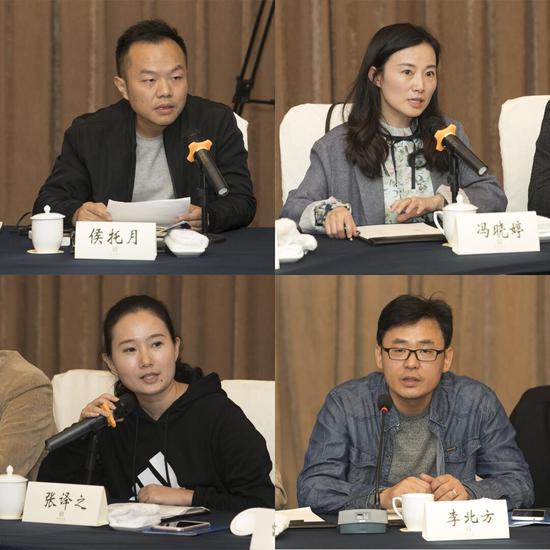 图为微信公众号“牛弹琴”运营人侯托月,新浪江苏总编辑冯晓婷,抖音“ptu女警”运营人张译之,微信公众号“行走与歌唱”运营人李北方