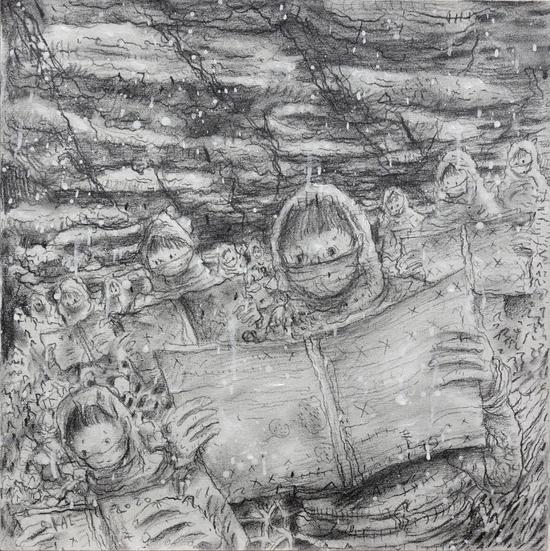 李继开《雪落在中国的土地上NO.1》50×50cm 布面铅笔 2020