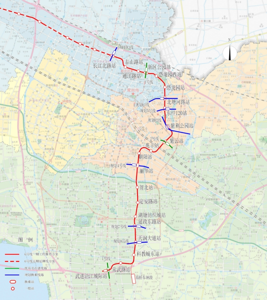 常州地铁6号线一期工程线路走向示意图