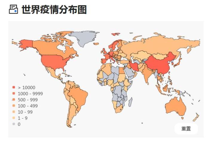 世界疫情分布图。