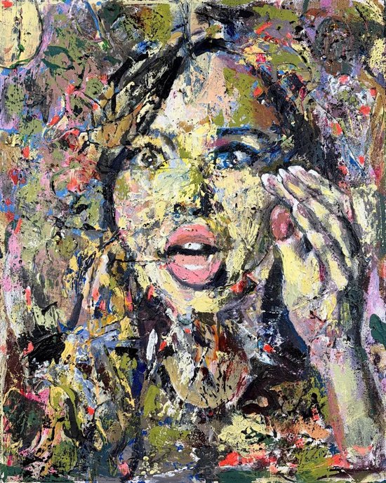 霍莉·布朗，清晨便会安好&nbsp;丙烯、蛋彩、亮片与纸材绘于画布，20 英寸 × 16 英寸