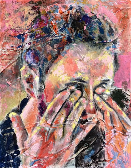 霍莉·布朗，忧郁少年&nbsp;丙烯、蛋彩与T恤绘于板材，14 英寸 × 11 英寸