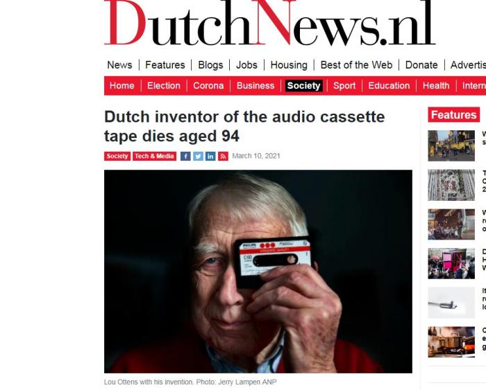图片来源：荷兰新闻门户网站Dutch News关于奥登司去世的报道截图。