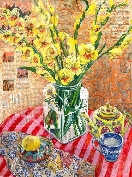 波莉·琼斯，金色时光·花束&nbsp;综合材料绘于画布，48 英寸 × 36 英寸