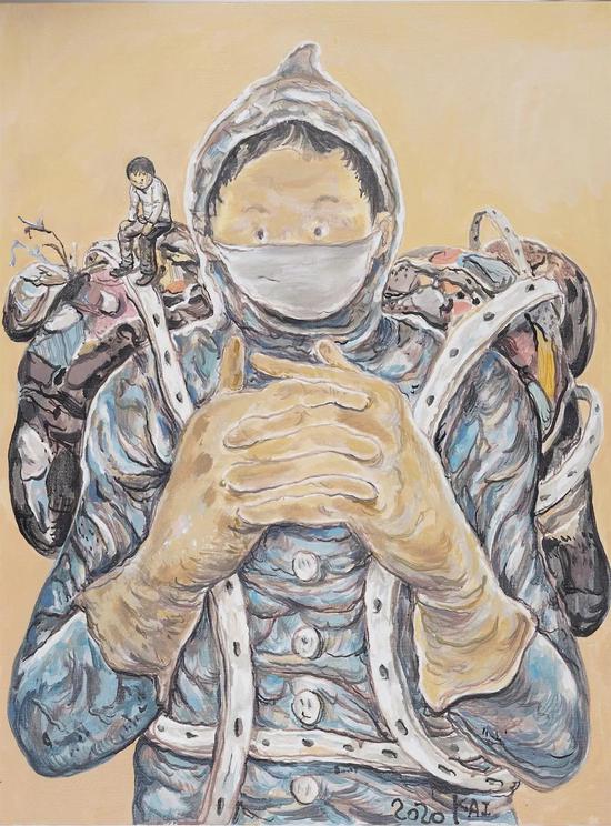 李继开《背包的人》80×60cm 布面丙烯 2020
