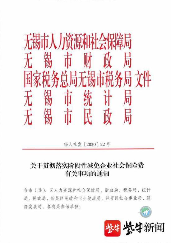 无锡市下发通知减免企业社保缴费,为企业减负。