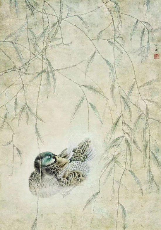 《柳塘春信》丁明 &nbsp;江苏省中国画学会理事