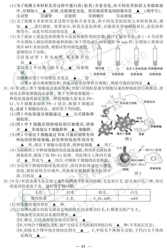 2019年江苏高考生物试题+答案