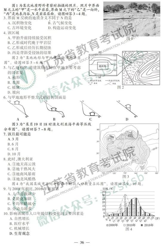 2019年江苏高考地理试题+答案