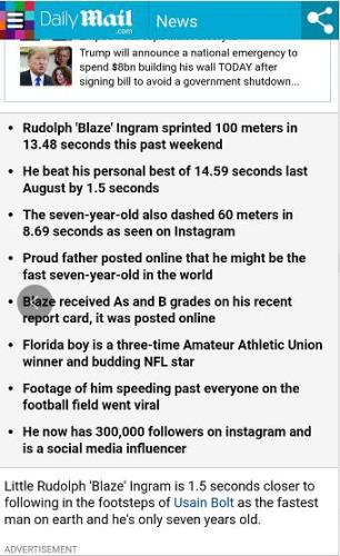 7岁“地球最快男孩”百米13秒48 获詹姆斯盛赞