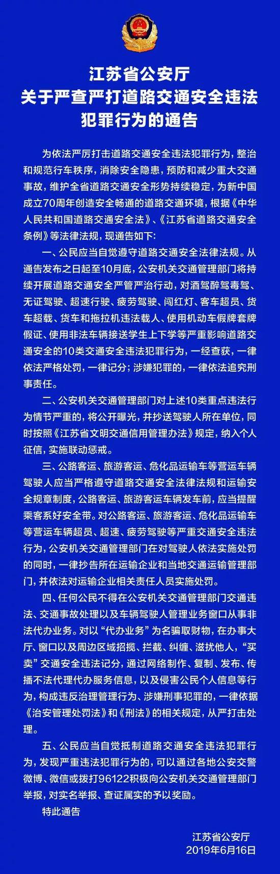 即日起 江苏交警将严查严打10类道路交通违法行为