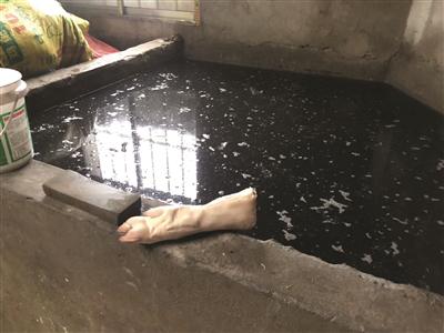 猪蹄子就浸泡在发黑的水池里