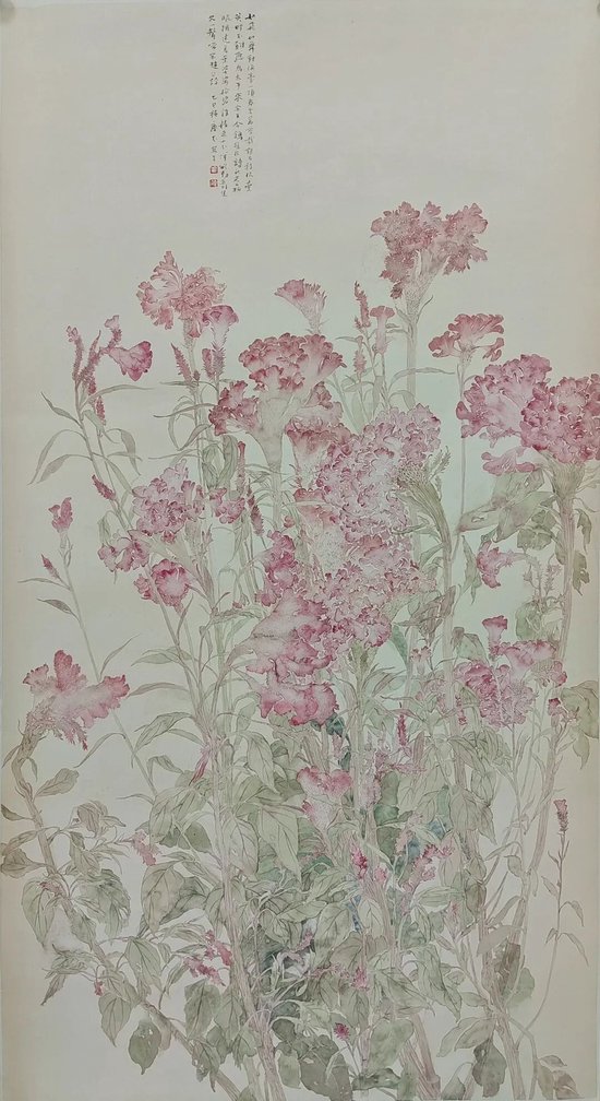 《霜华晚拂绛云冠》180cm×90cm&nbsp;杨庆芬 &nbsp;山东省工笔画学会副会长