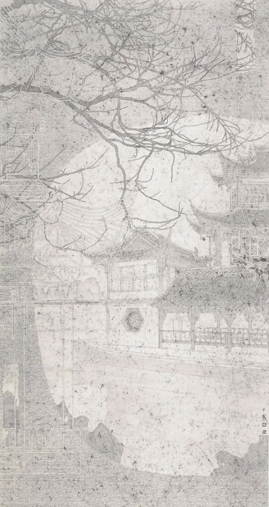 《凭栏无影树无声》 196cm×98cm&nbsp;干露 &nbsp;江苏省中国画学会常务理事