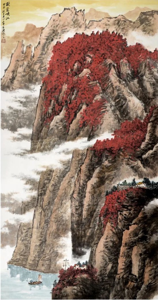 王平 《秋染峡江》 136cm×68cm 纸本 2023年