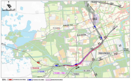 沪苏湖铁路（上海段）局部调整段示意图