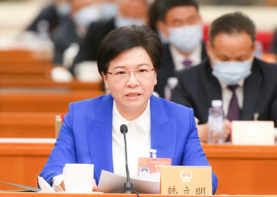全国人大代表、南京市市长韩立明发言。 新华日报记者 肖勇 摄