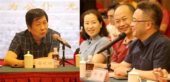 制片人隆晓辉(图左)、江苏省作协副主席祁智(右)、铁金良(中)和周媛媛分别发言