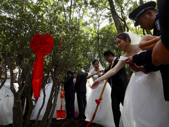 全国烈士纪念日 80对新人在南京雨花台献花缅怀先烈