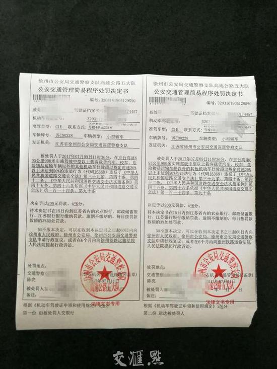 交警部门开出罚单