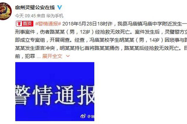 安徽一学生因琐事与人发生冲突 持匕首将对方捅死