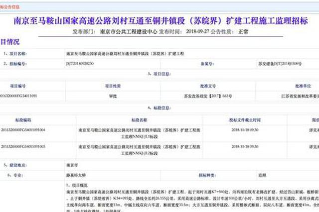 宁马高速改双向八车道 拟定11月开工工期3年