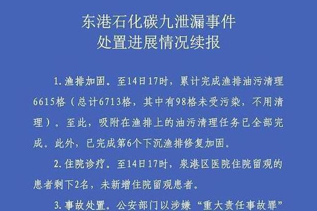 泉港碳九泄漏事件进展：7人涉嫌犯罪已被刑拘