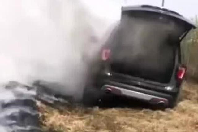 网传江苏一车陷草堆用火烧?车主：傻子才这么干