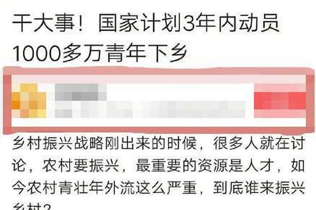 国家将动员1000万青年下乡?党报:有人又带节奏