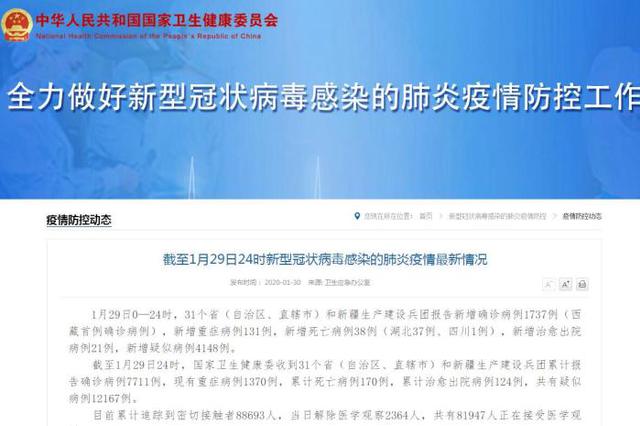 31省份新增确诊病例1737例 累计确诊病例7711例