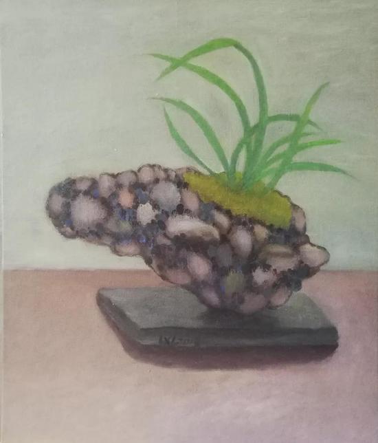 老砖头与兰草(20x30cm)