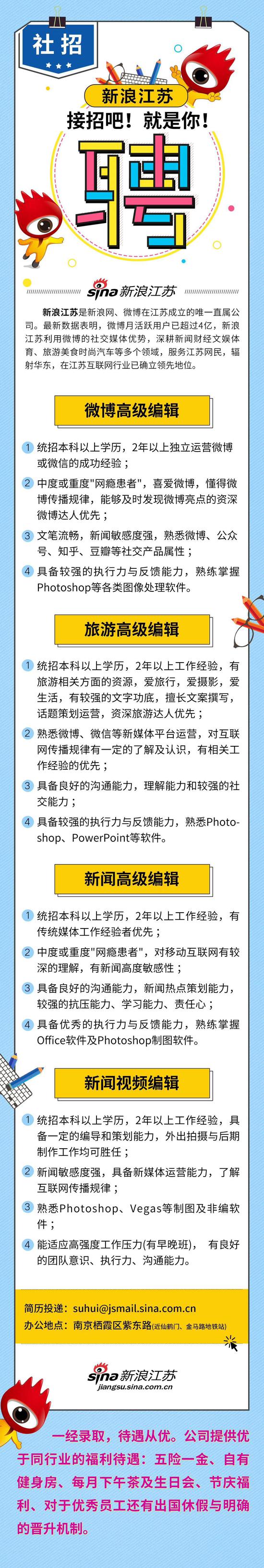 新浪江苏社会招聘岗位信息(编辑岗)