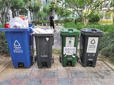 西城区盛景嘉园,垃圾混投现象明显。