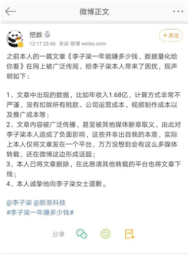 @挖数 致歉声明