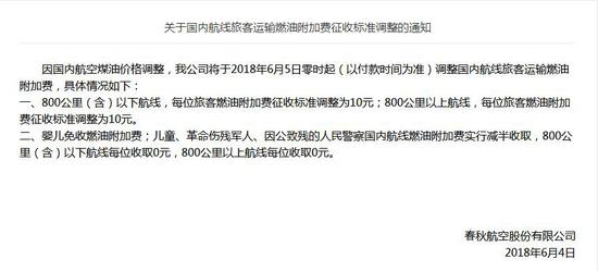 春秋航空公告