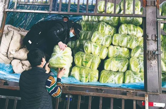 亚泰超市配货车全天候为7家门店运送大白菜等消费需求较大的蔬菜。 毕馨月 摄