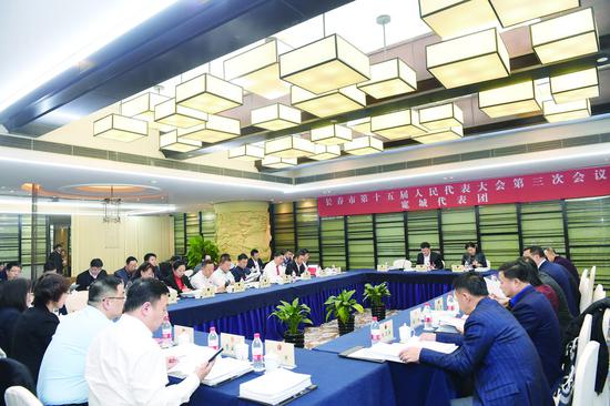 14日下午,长春市十五届人大三次会议宽城代表团审议政府工作报告。 孙建一 摄