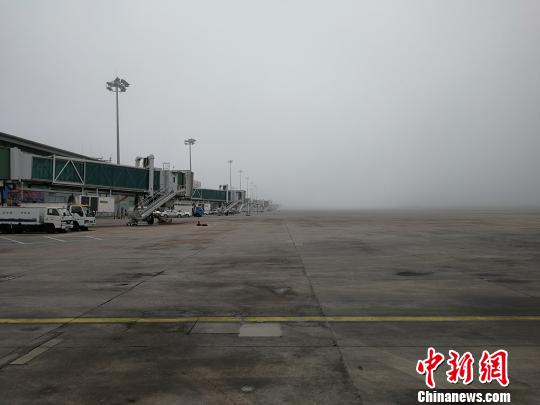 大连机场航班因浓雾大面积延误。 杨毅 摄