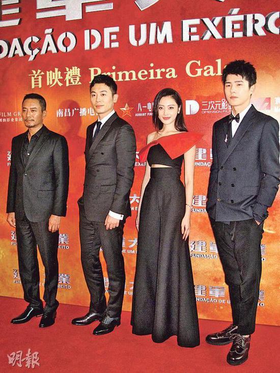 张涵予(左起)、朱亚文、张天爱及刘昊然表示跟导演刘伟强合作没压力。